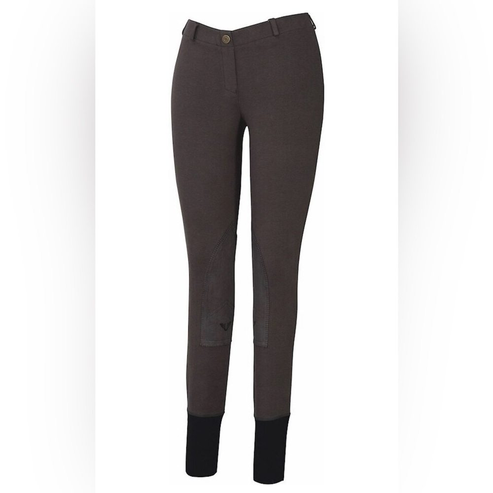 TuffRider Ladies Starter Lowrise Pull-On Knee Patch Breeches, Dark Charcoal